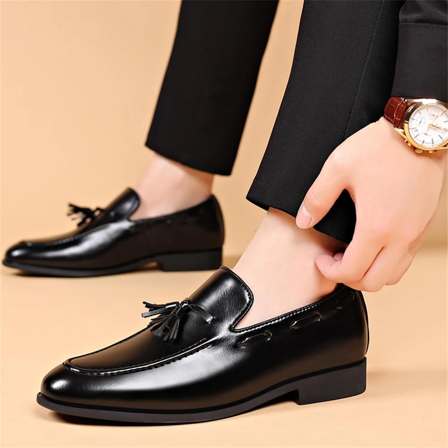 Men's Fashion Tassels Loafers Leather Penny Formal Business Casual Slip On Dress Shoes for Mens