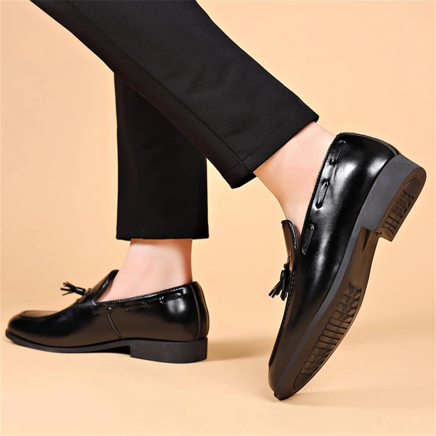 Men's Fashion Tassels Loafers Leather Penny Formal Business Casual Slip On Dress Shoes for Mens