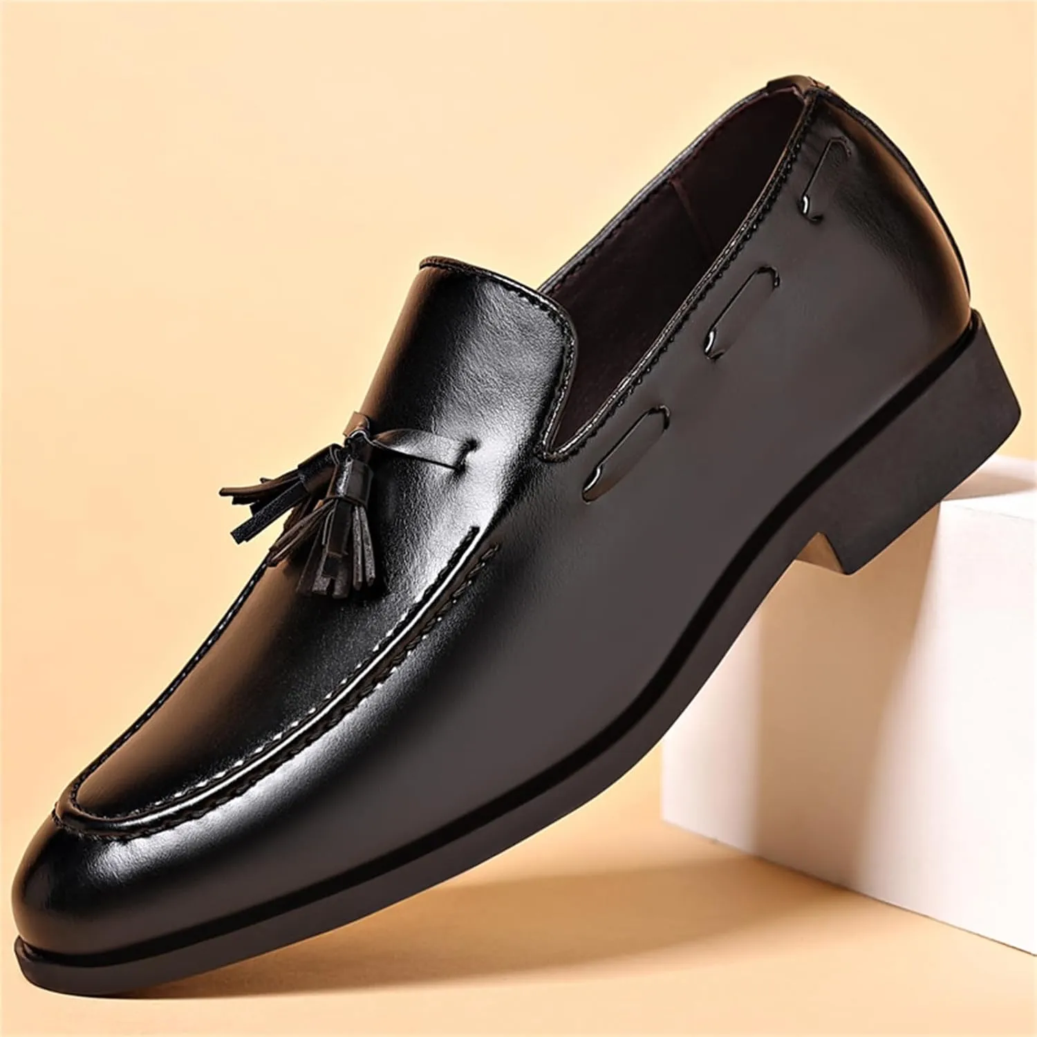 Men's Fashion Tassels Loafers Leather Penny Formal Business Casual Slip On Dress Shoes for Mens