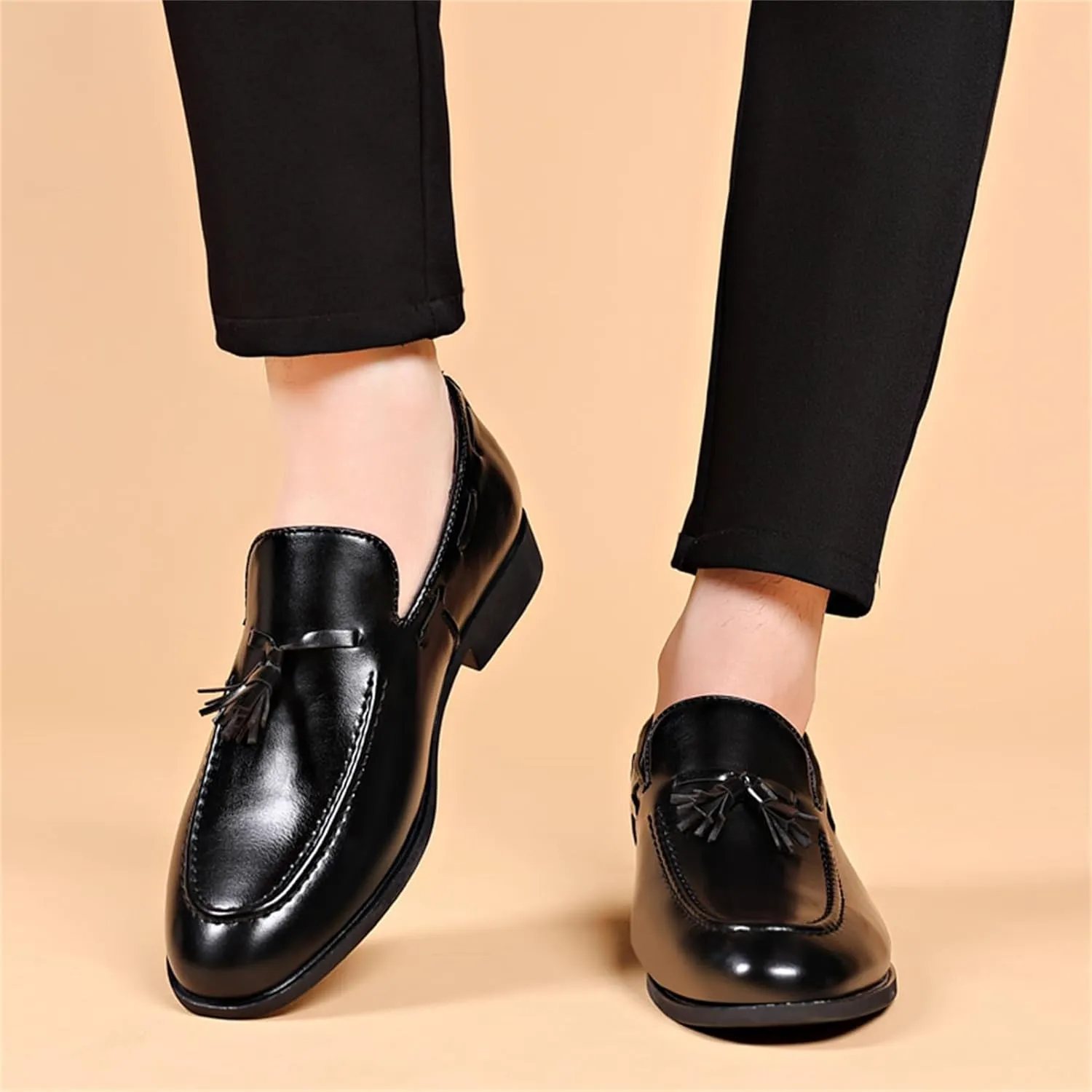 Men's Fashion Tassels Loafers Leather Penny Formal Business Casual Slip On Dress Shoes for Mens