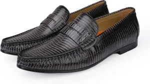 Men's Genuine Leather Loafers Crocodile Printed Slip On Soft Driving Dress Shoes