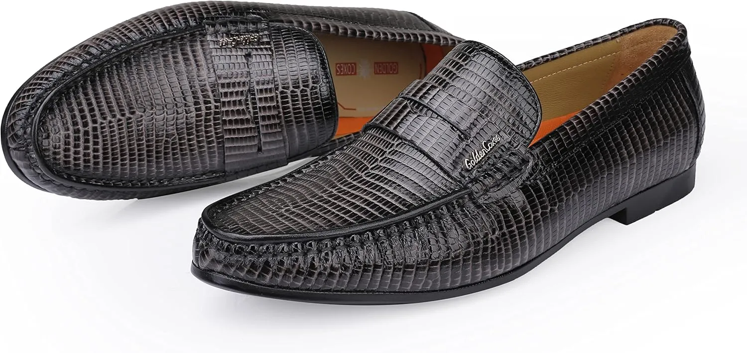 Men's Genuine Leather Loafers Crocodile Printed Slip On Soft Driving Dress Shoes