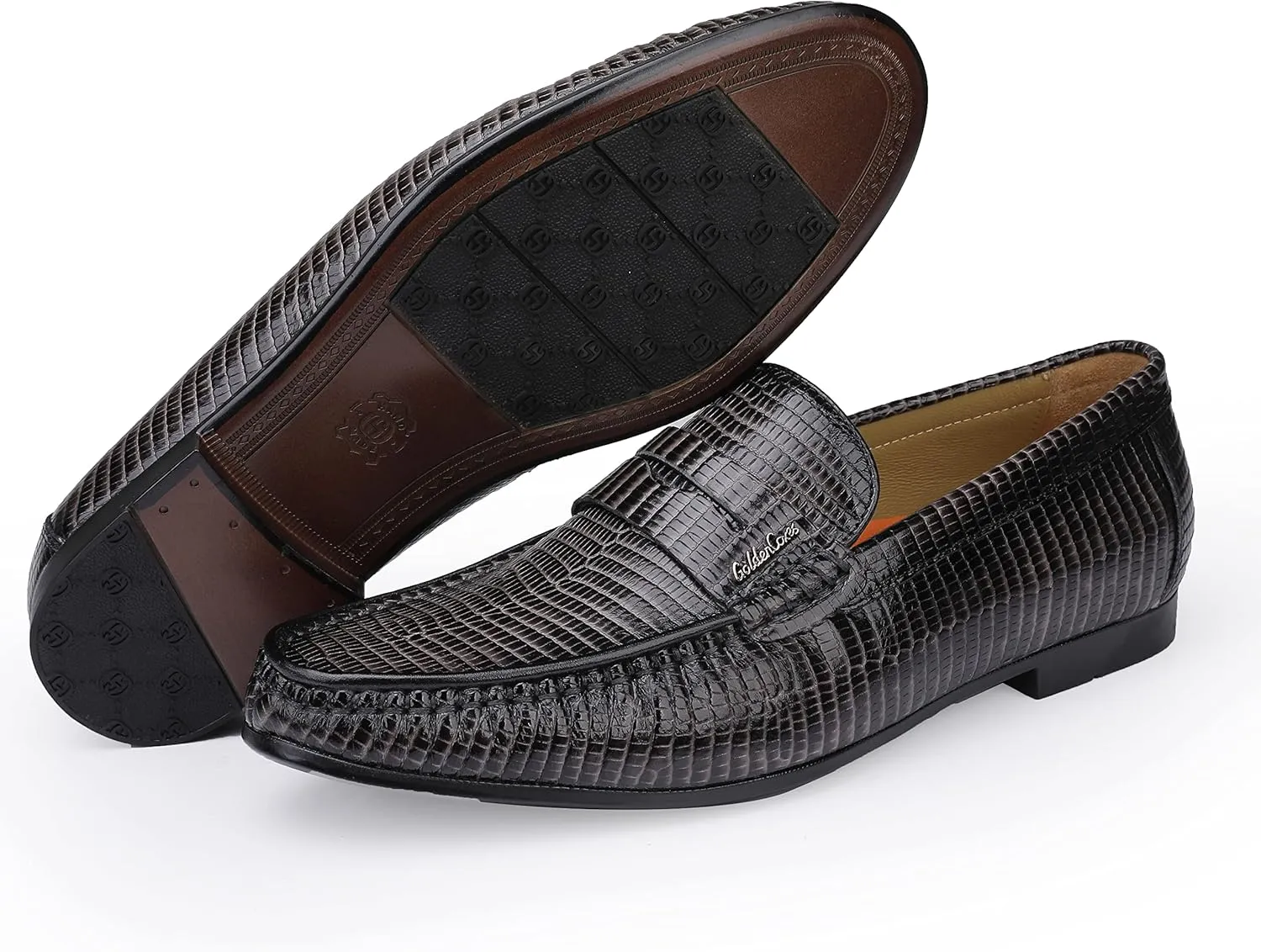 Men's Genuine Leather Loafers Crocodile Printed Slip On Soft Driving Dress Shoes