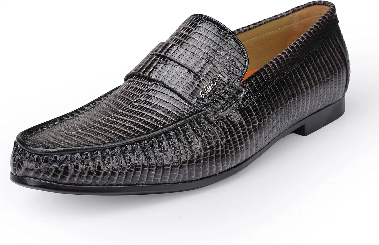 Men's Genuine Leather Loafers Crocodile Printed Slip On Soft Driving Dress Shoes