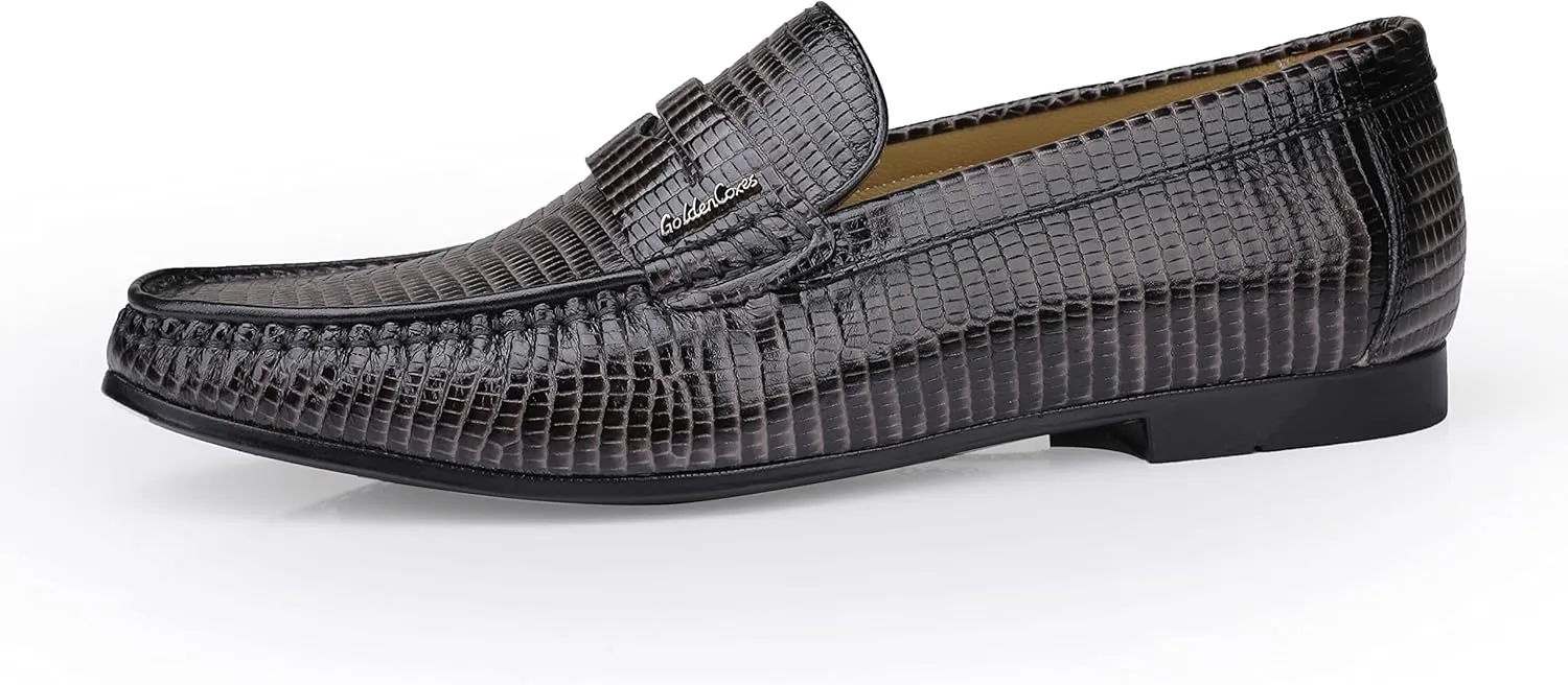 Men's Genuine Leather Loafers Crocodile Printed Slip On Soft Driving Dress Shoes