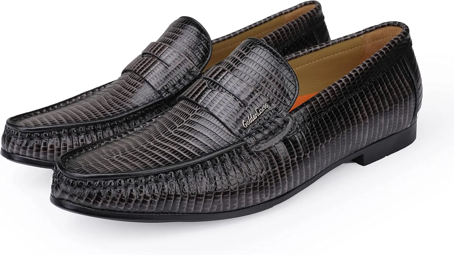 Men's Genuine Leather Loafers Crocodile Printed Slip On Soft Driving Dress Shoes