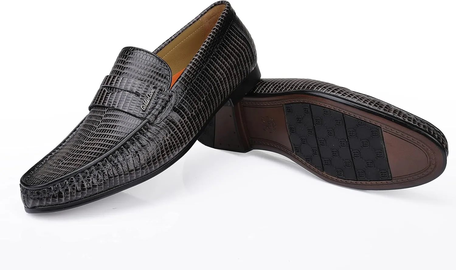 Men's Genuine Leather Loafers Crocodile Printed Slip On Soft Driving Dress Shoes