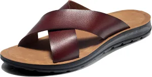 Men's Leather Platform Orthotic Slides Sandals Open Toe Comfort Arch Support Hollow Slip On Slippers Summer Lightweight Anti-Slip Soft Bottom Casual Walking Beach Sandals