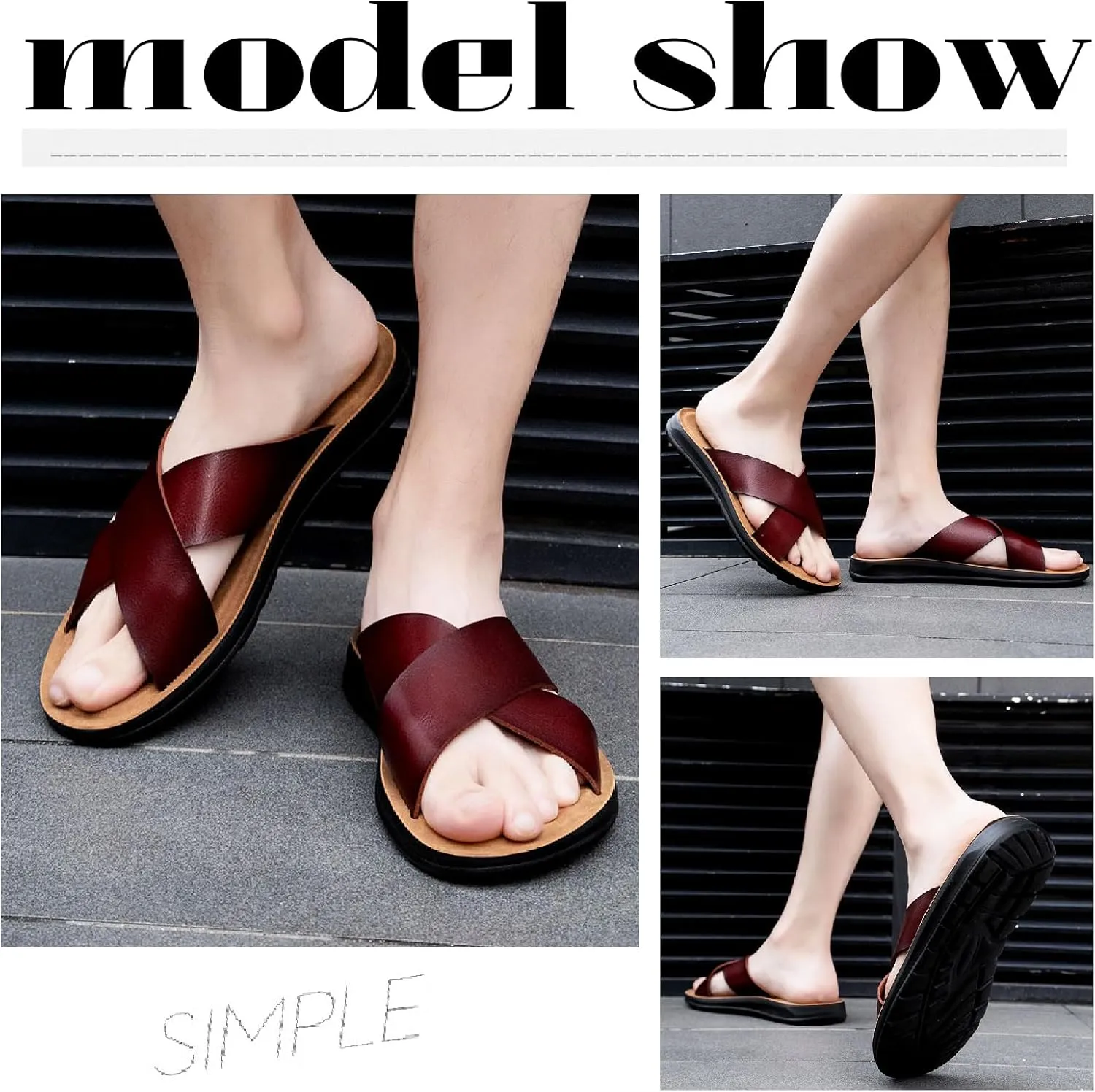 Men's Leather Platform Orthotic Slides Sandals Open Toe Comfort Arch Support Hollow Slip On Slippers Summer Lightweight Anti-Slip Soft Bottom Casual Walking Beach Sandals