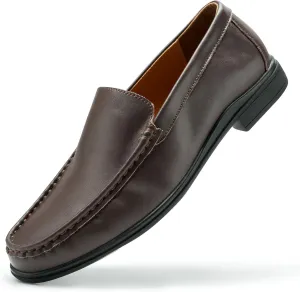 Men’s Loafers Casual Leather Slip-On Oxfords Driving Shoes Dress Soft Comfortable & Light-Weight Black
