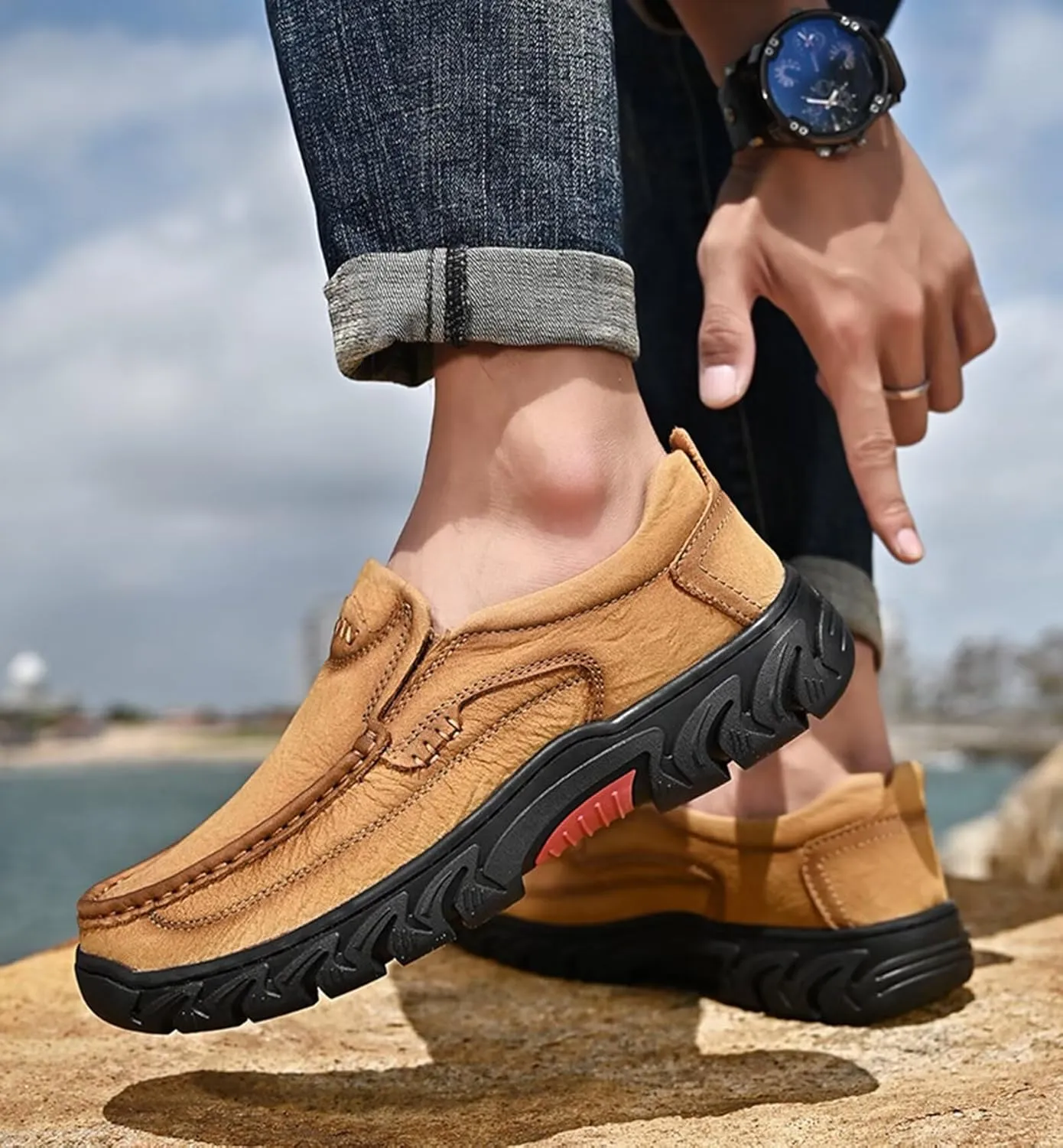 Mens Loafers Slip on Casual Hiking Shoes Outdoor Fashion Walking Shoes Autumn Spring