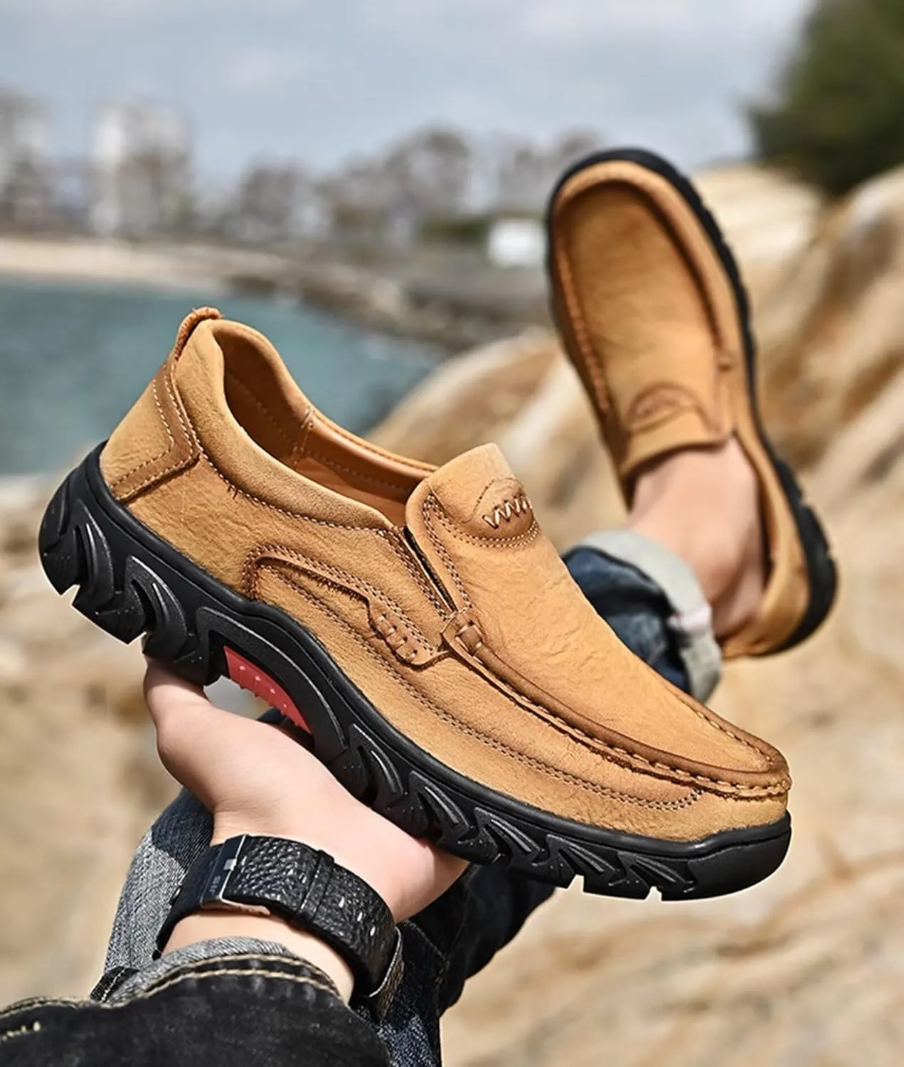 Mens Loafers Slip on Casual Hiking Shoes Outdoor Fashion Walking Shoes Autumn Spring