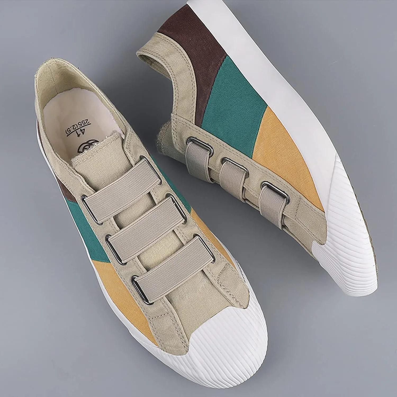 Men’s Low Top Canvas Walking Shoes,Slip on Casual Fashion Sneakers Retro Colorblock Casual Shoes