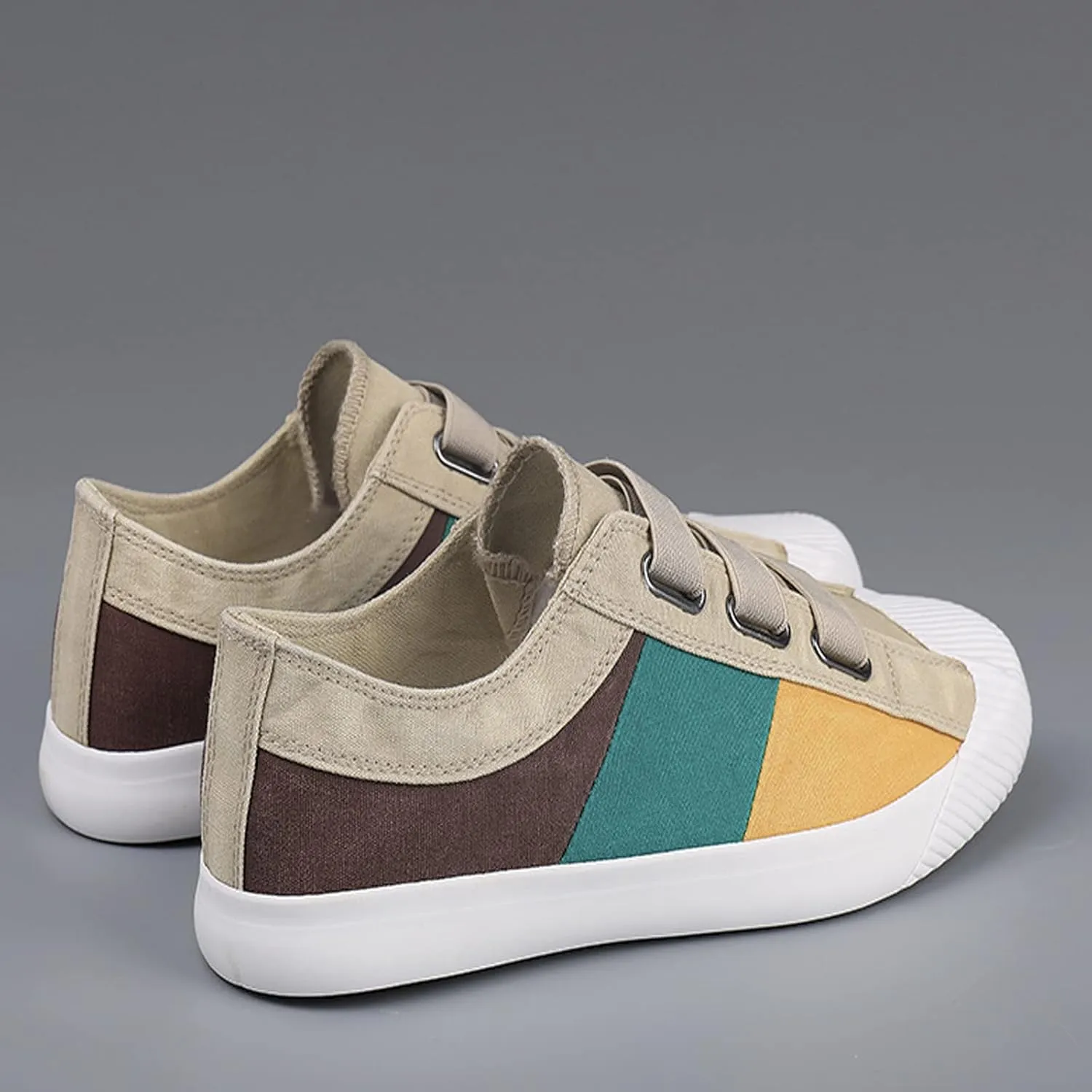 Men’s Low Top Canvas Walking Shoes,Slip on Casual Fashion Sneakers Retro Colorblock Casual Shoes