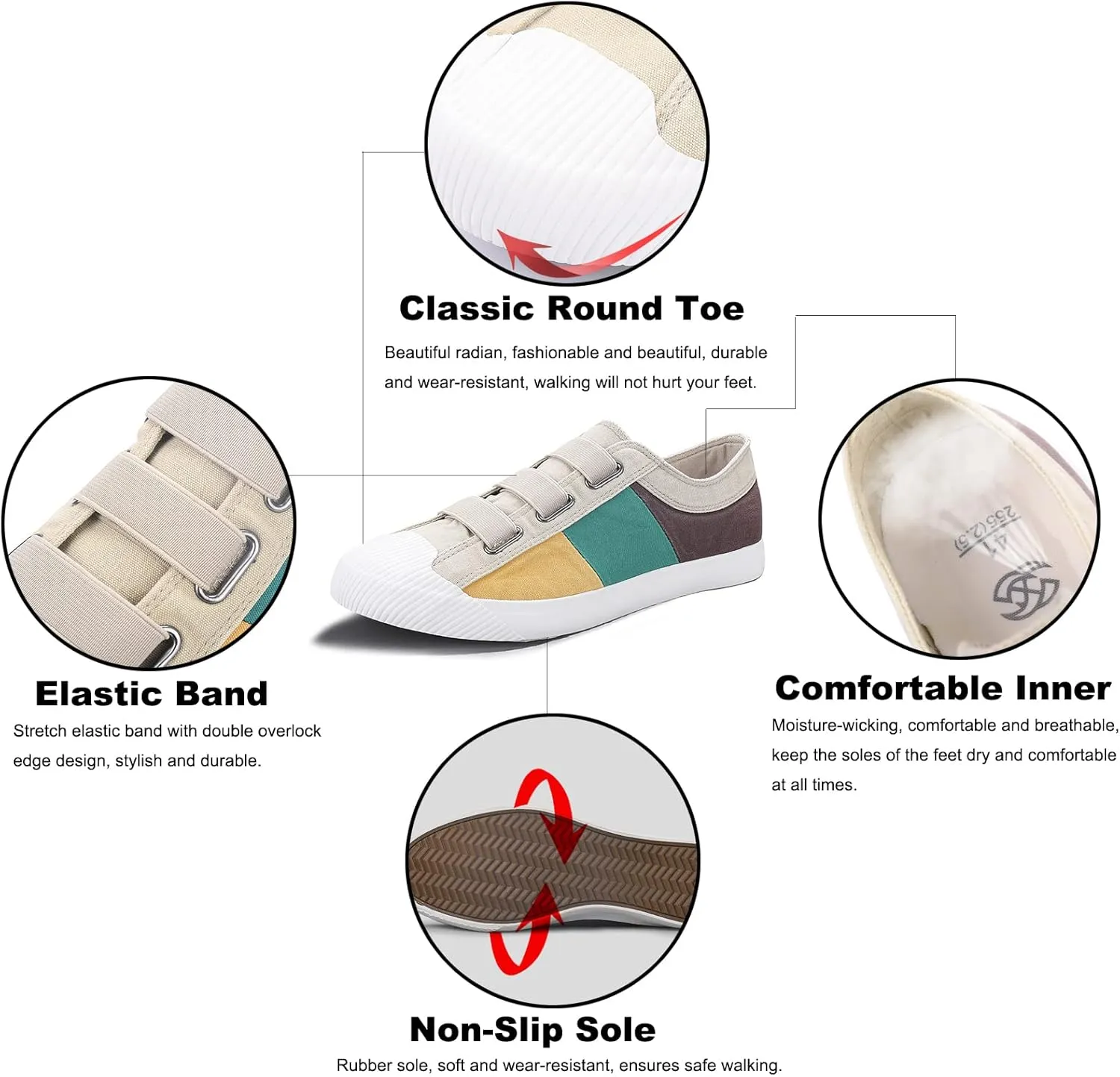 Men’s Low Top Canvas Walking Shoes,Slip on Casual Fashion Sneakers Retro Colorblock Casual Shoes