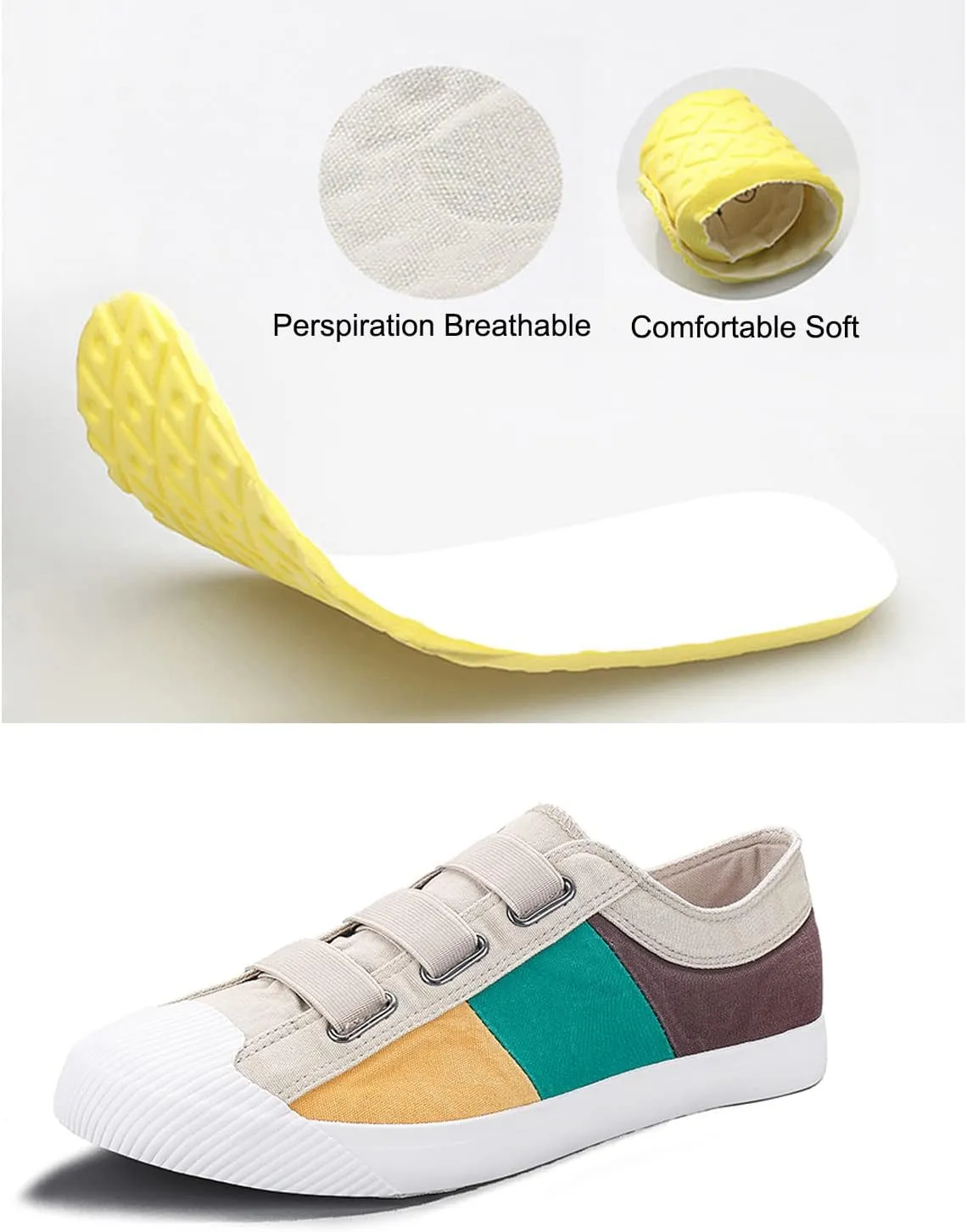 Men’s Low Top Canvas Walking Shoes,Slip on Casual Fashion Sneakers Retro Colorblock Casual Shoes