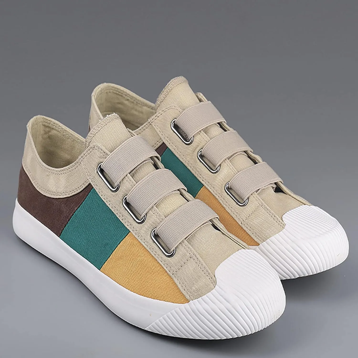Men’s Low Top Canvas Walking Shoes,Slip on Casual Fashion Sneakers Retro Colorblock Casual Shoes