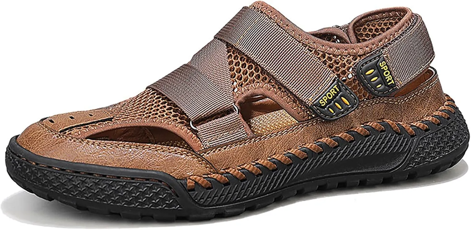 Men'S Mesh Hooked Strappy Platform fisherman Sandals With Adjustable Straps Summer Lightweight Breathable Closed Toe Athletic Sport Sandals For Walking Casual Hiking Sandals