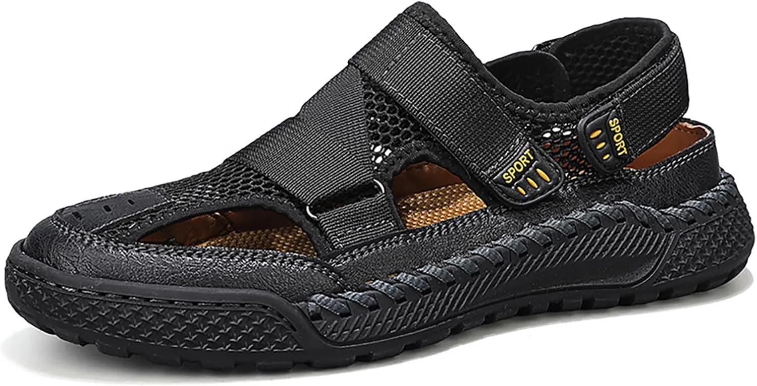 Men'S Mesh Hooked Strappy Platform fisherman Sandals With Adjustable Straps Summer Lightweight Breathable Closed Toe Athletic Sport Sandals For Walking Casual Hiking Sandals