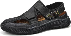 Men'S Mesh Hooked Strappy Platform fisherman Sandals With Adjustable Straps Summer Lightweight Breathable Closed Toe Athletic Sport Sandals For Walking Casual Hiking Sandals