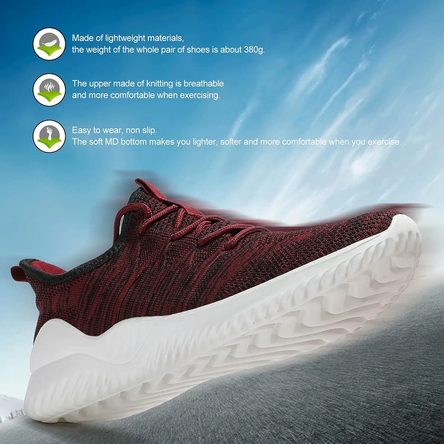 Mens Running Shoes Slip-on Walking Sneakers Lightweight Breathable Casual Soft Sole Trainers