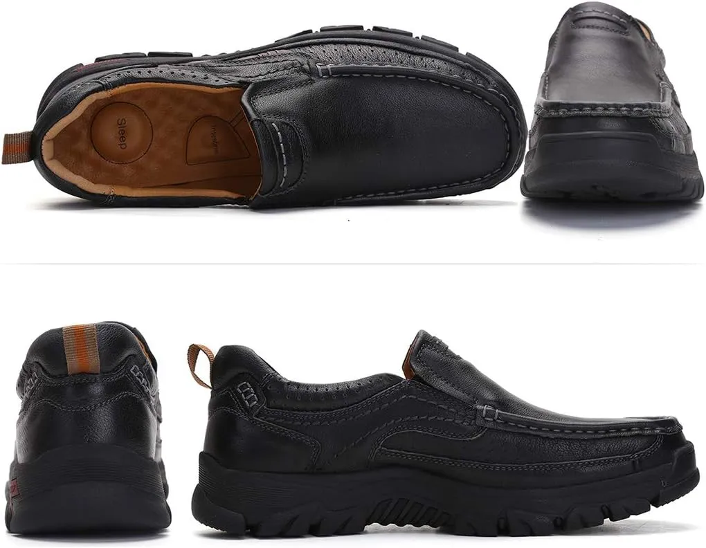 Mens Slip On Casual Shoes Leather Comfortable Walking Loafers