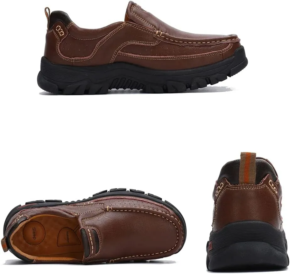 Mens Slip On Casual Shoes Leather Comfortable Walking Loafers
