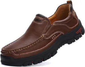 Mens Slip On Casual Shoes Leather Comfortable Walking Loafers