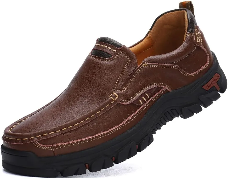 Mens Slip On Casual Shoes Leather Comfortable Walking Loafers