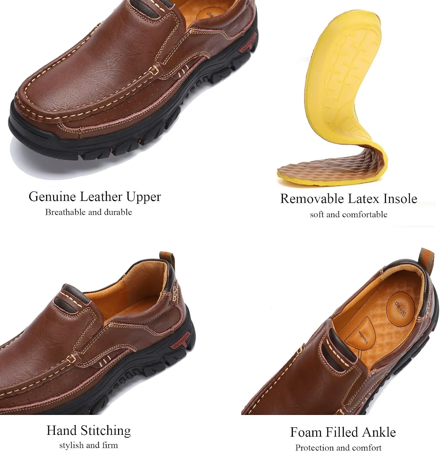 Mens Slip On Casual Shoes Leather Comfortable Walking Loafers