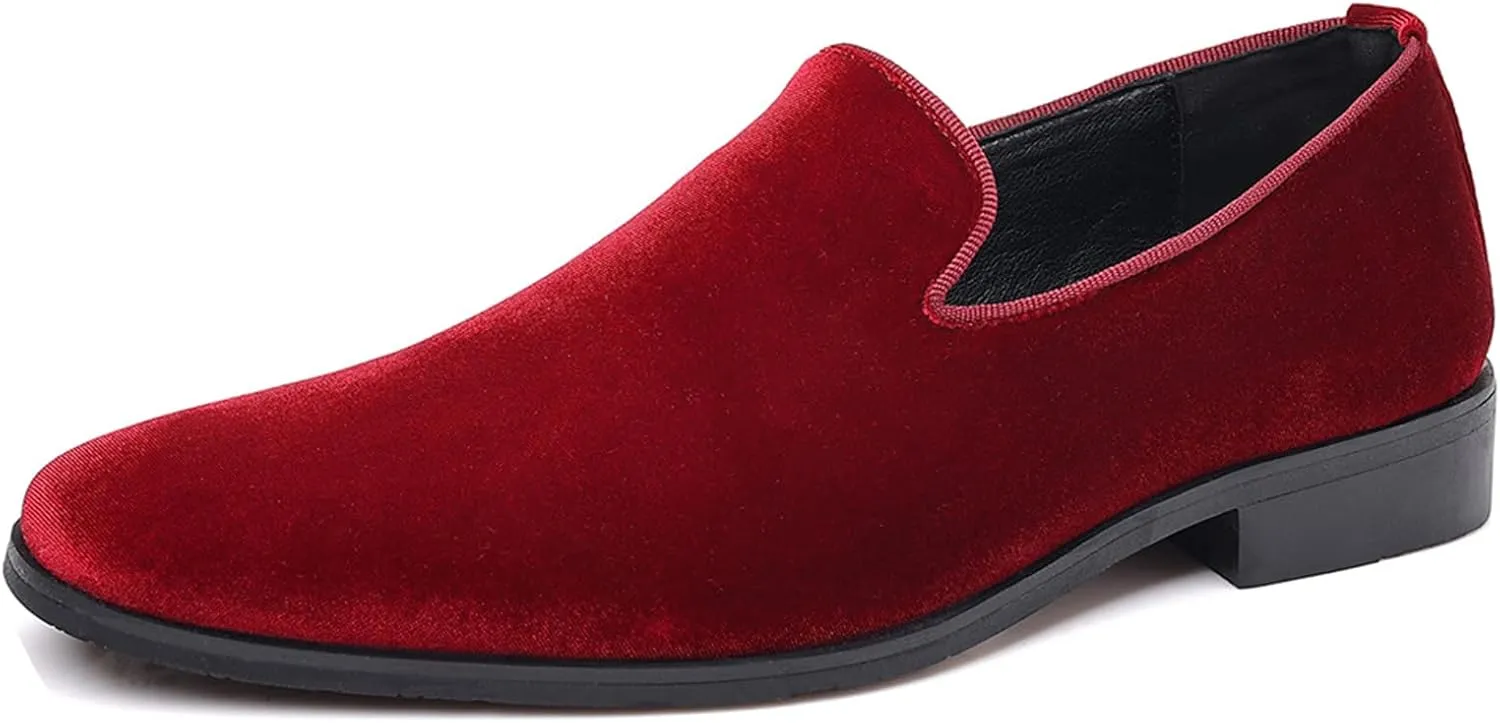 Men's Slip-On Smoking Loafers,Trendy Suede Classic Tuxedo Dress Shoes Party Wedding Penny Casual Shoes
