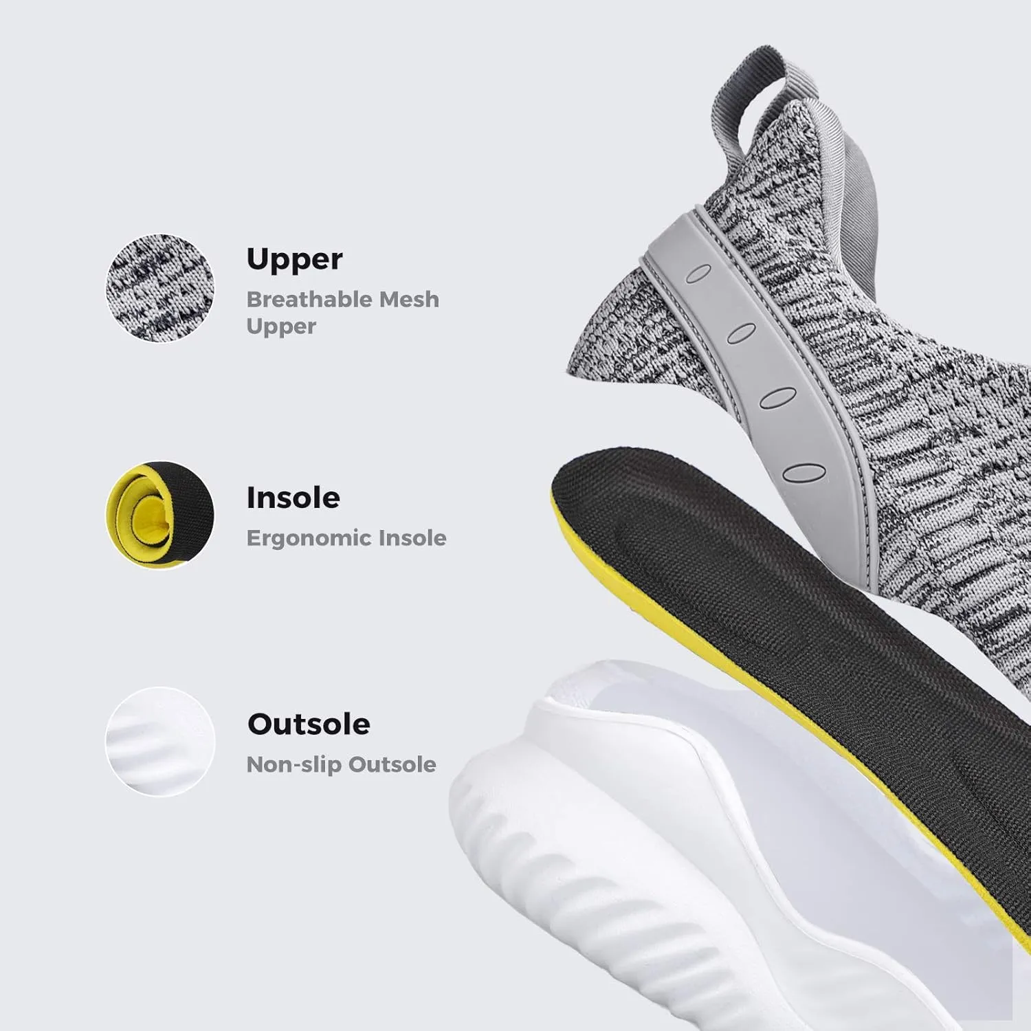 Mens Slip On Sneakers Non Slip Work Shoes Lightweight Mesh for Casual Tennis Running Walking Shoes