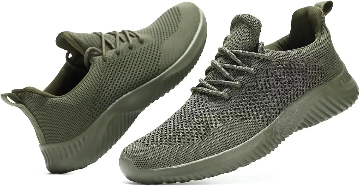 Mens Slip-on Tennis Shoes Walking Running Sneakers Lightweight Breathable Casual Soft Sole Mesh Work Gym Trainers