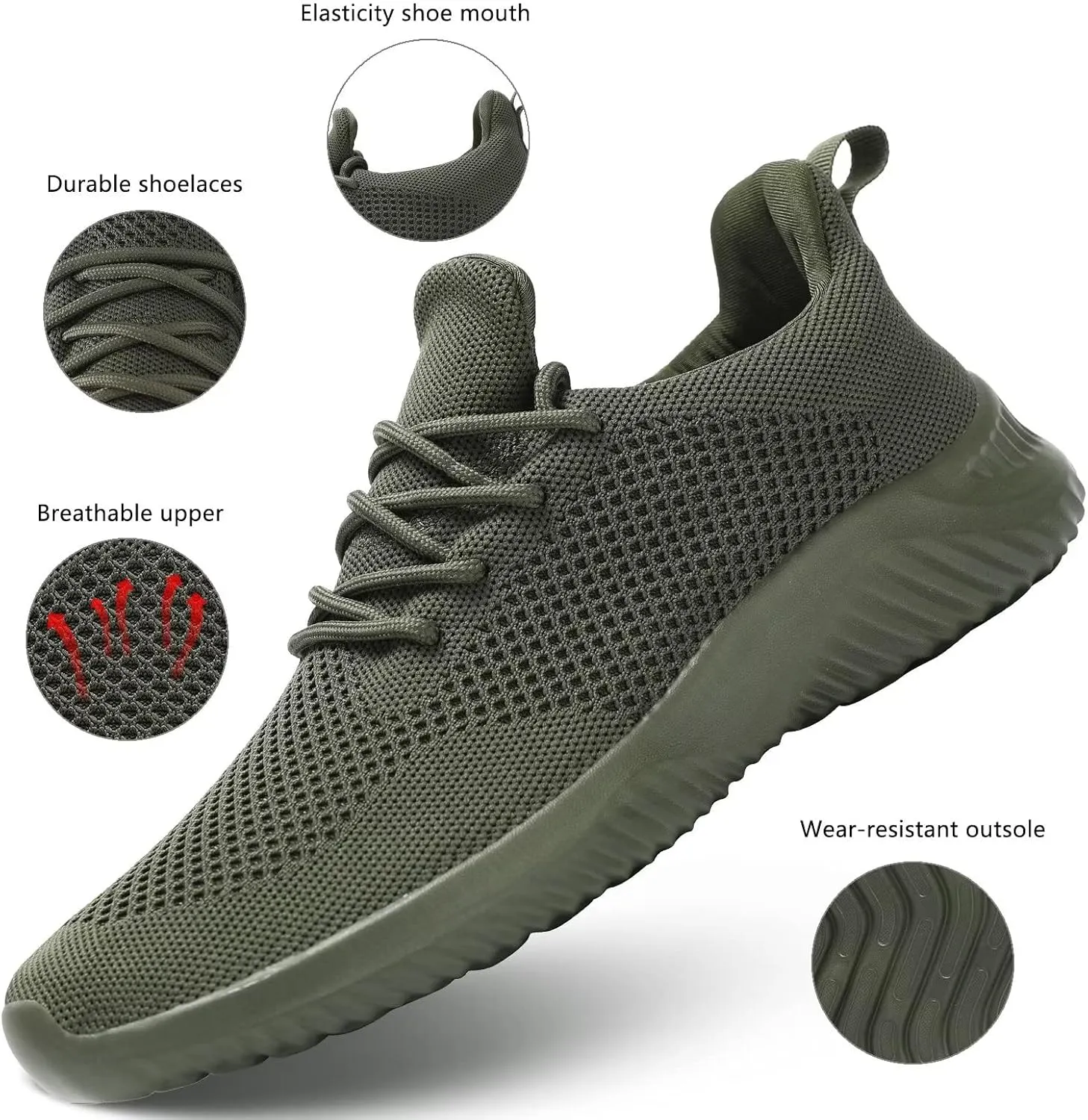 Mens Slip-on Tennis Shoes Walking Running Sneakers Lightweight Breathable Casual Soft Sole Mesh Work Gym Trainers