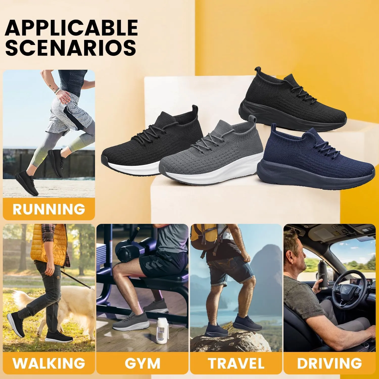 Mens Slip on Walking Shoes Comfort Sock Shoes Non Slip Mesh Casual Running Sneakers