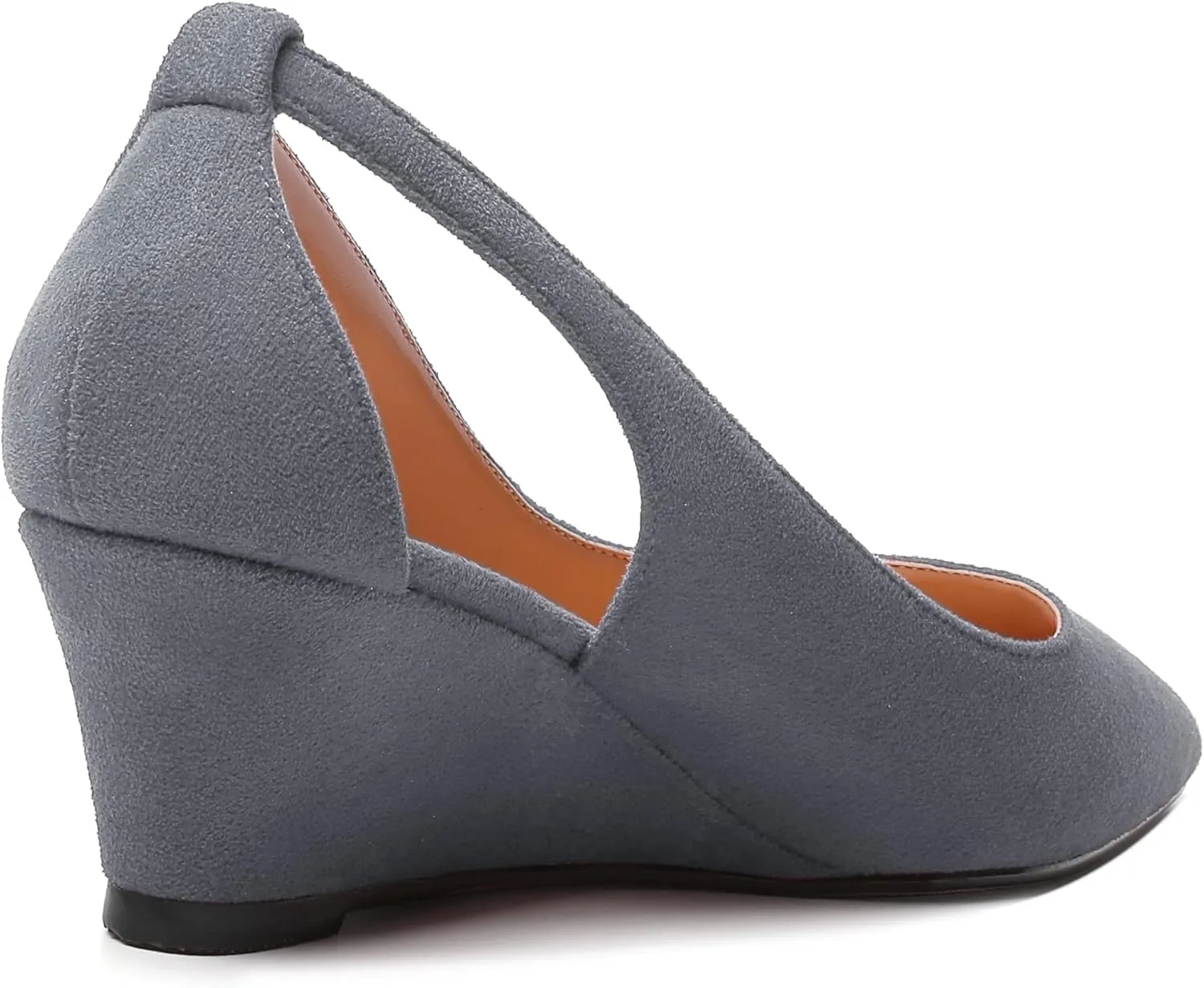 MERRORI Womens Casual Office Pointed Toe Slip On Suede Wedge Low Heel Pumps Shoes 2 Inch