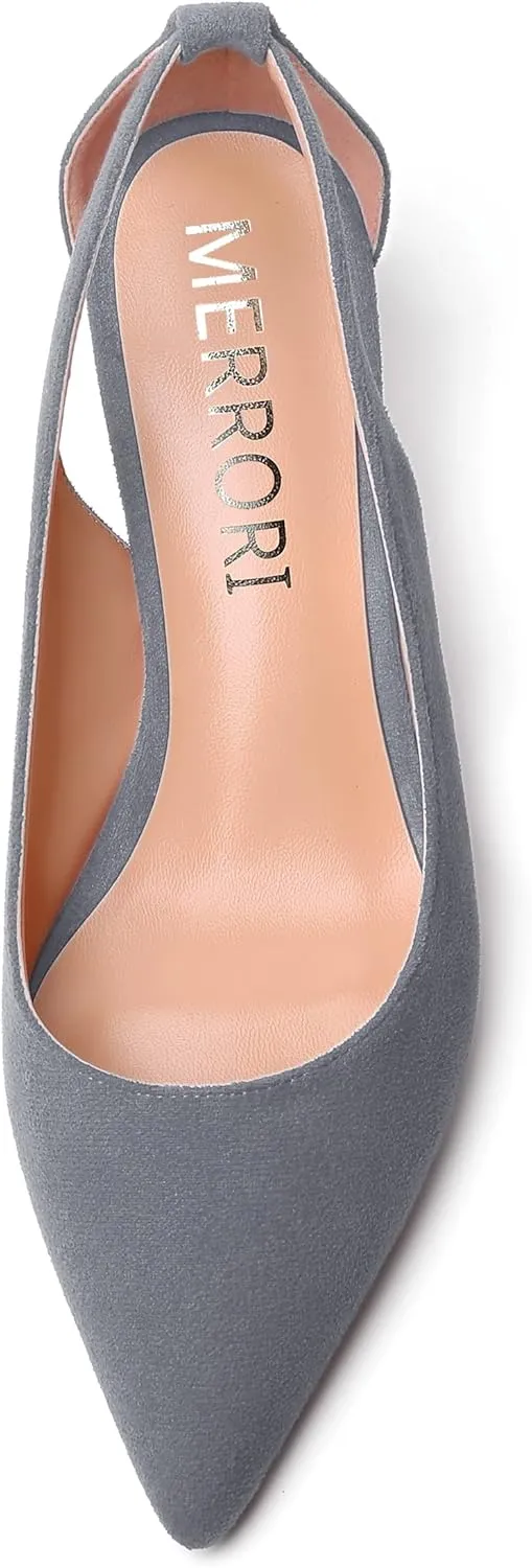 MERRORI Womens Casual Office Pointed Toe Slip On Suede Wedge Low Heel Pumps Shoes 2 Inch