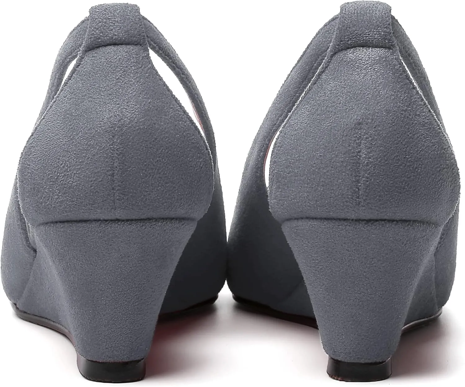 MERRORI Womens Casual Office Pointed Toe Slip On Suede Wedge Low Heel Pumps Shoes 2 Inch