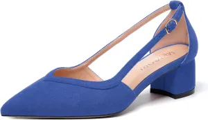 MERRORI Womens Pointed Toe Dress Heels Casual Slip On Suede Office Block Low Heel Pumps Shoes 2 Inch