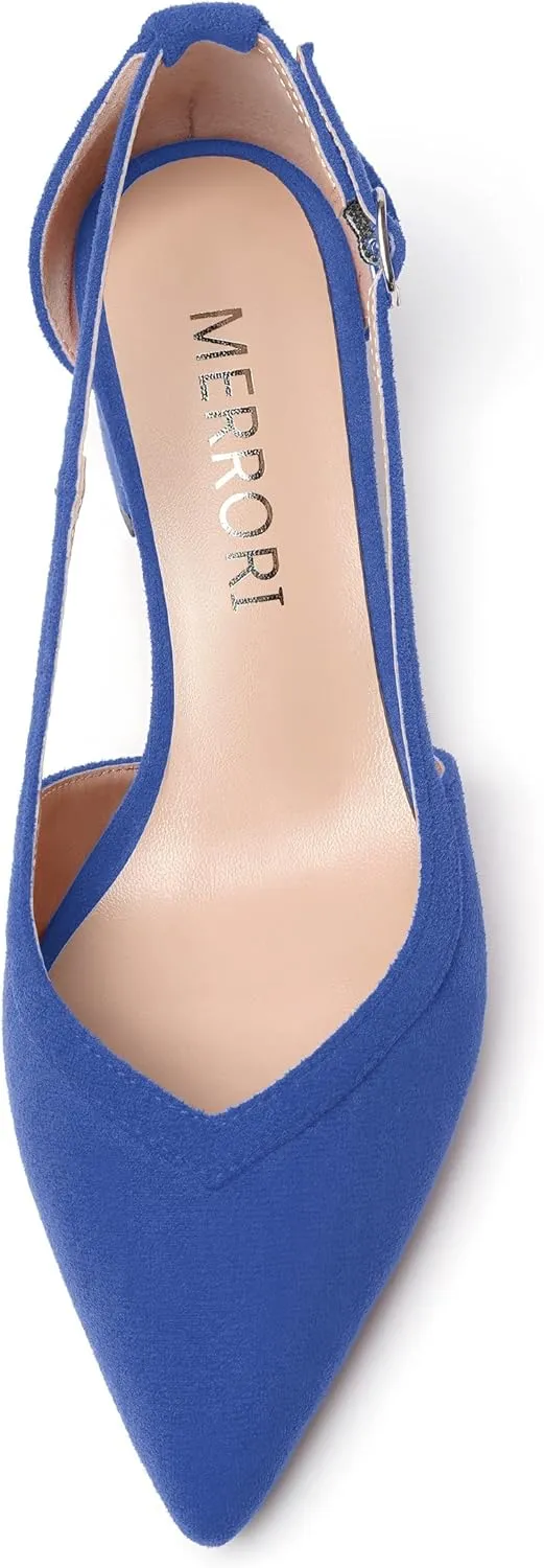 MERRORI Womens Pointed Toe Dress Heels Casual Slip On Suede Office Block Low Heel Pumps Shoes 2 Inch