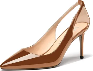 MERRORI Women's Pointed Toe Party Patent Solid Fashion Slip On Stiletto High Heel Pumps Shoes 3.3 Inch