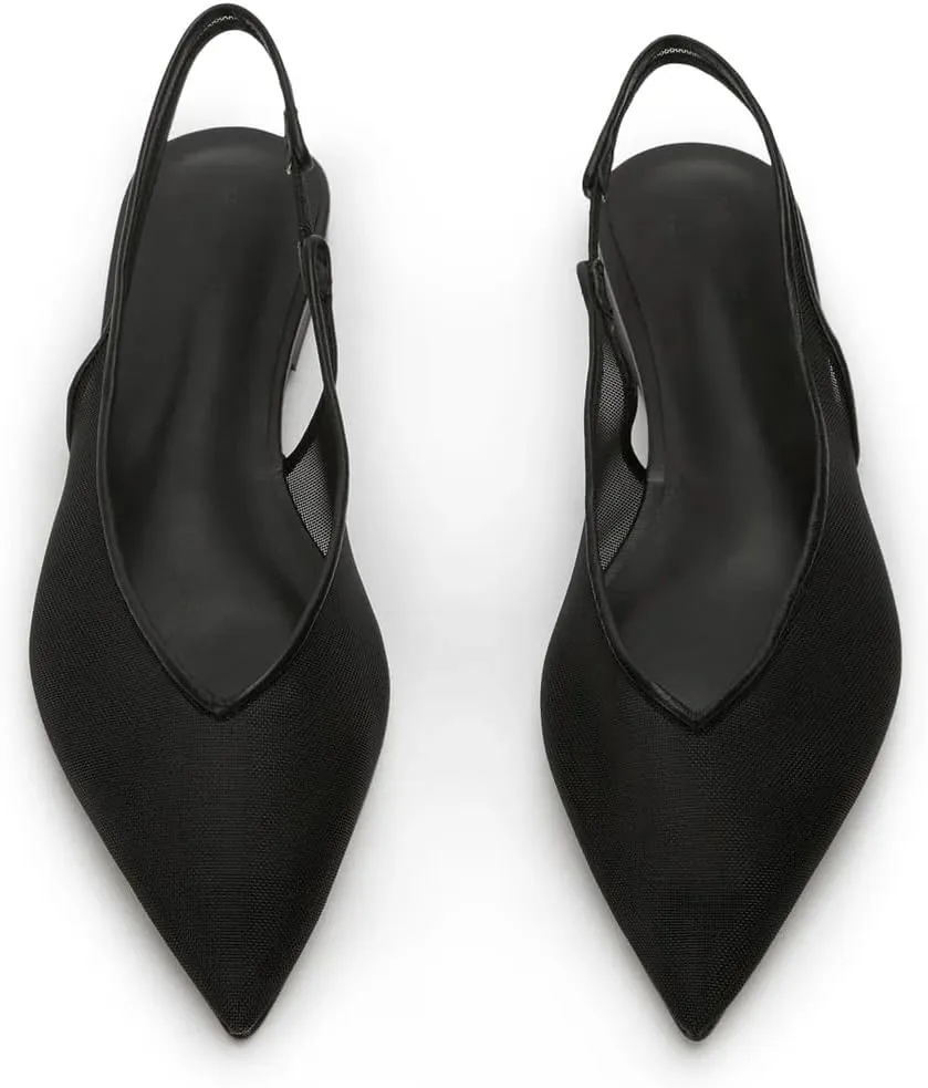 Mesh Slingback Ballet Flats Shoes for Women Pointed Toe Slip On Low Heels Casual Work Comfortable Soft