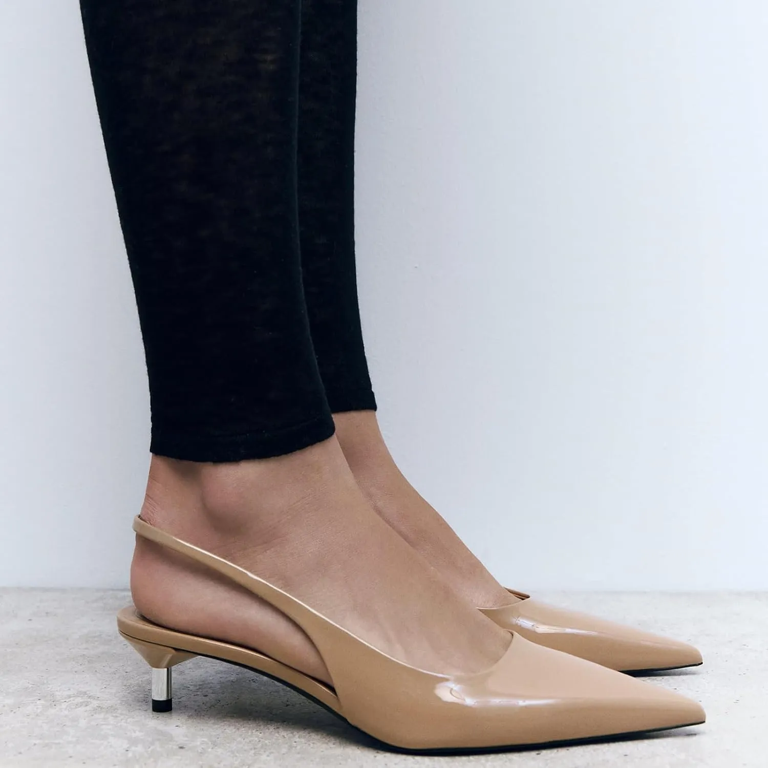 Metallic Heel Slingback Kitten Heels for Women Slip On Pointed Toe Pumps Comfortable Casual Dress Work Shoes