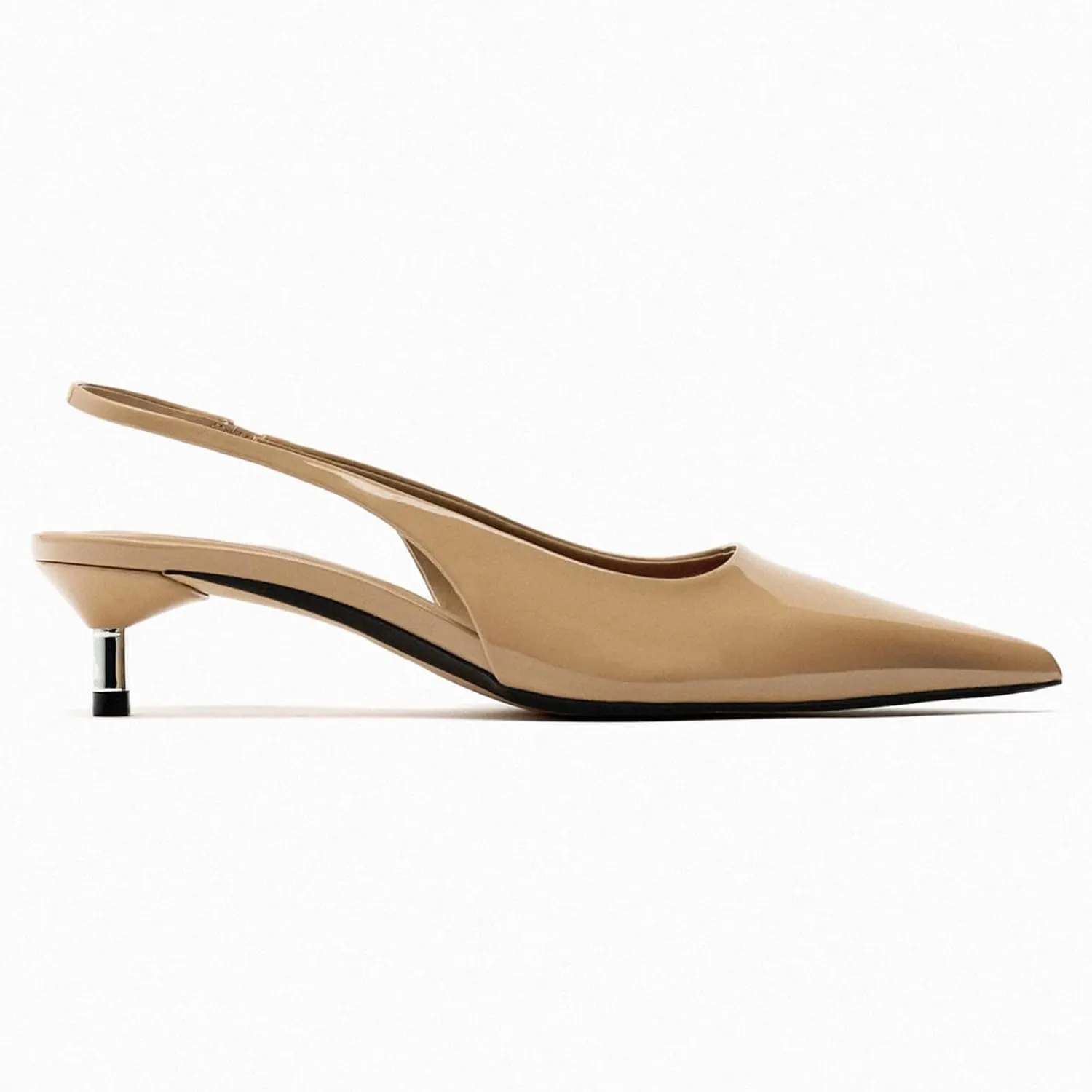 Metallic Heel Slingback Kitten Heels for Women Slip On Pointed Toe Pumps Comfortable Casual Dress Work Shoes