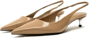 Metallic Heel Slingback Kitten Heels for Women Slip On Pointed Toe Pumps Comfortable Casual Dress Work Shoes