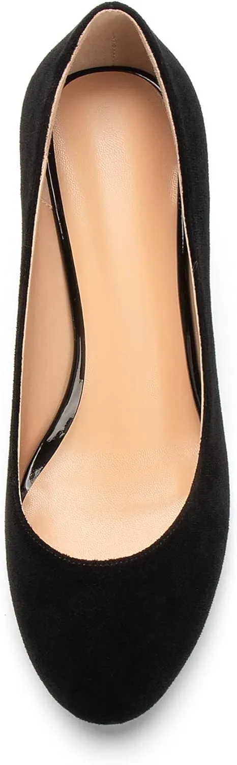 Mettesally Women's Kitten Heel Pumps Round Close Toe Mid Heels Slip On Heeled Classic Dress Daily Shoes