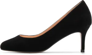 Mettesally Women's Kitten Heel Pumps Round Close Toe Mid Heels Slip On Heeled Classic Dress Daily Shoes