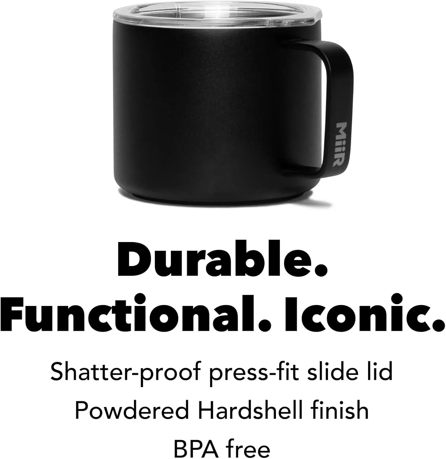 MiiR, Camp Cup, Vacuum Insulated, Stainless Steel with Slide Lid, BPA Free, Black, 8 Fluid Ounces