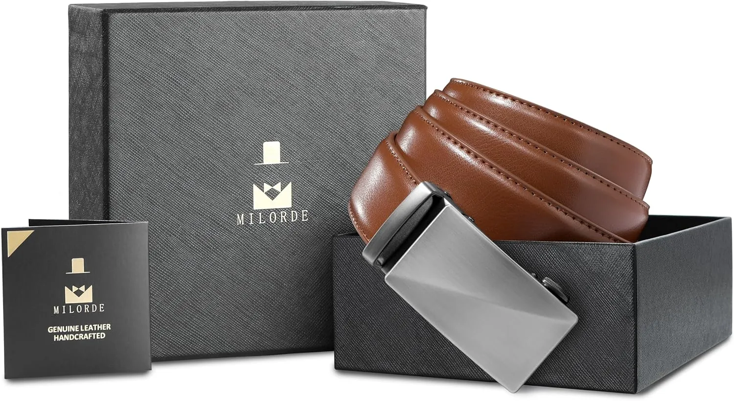 MILORDE Men's Ratchet Leather Belt for Casual Golf Dress Pants Shirts, Adjustable Fit, Comfortable and Easy To Use （35mm）