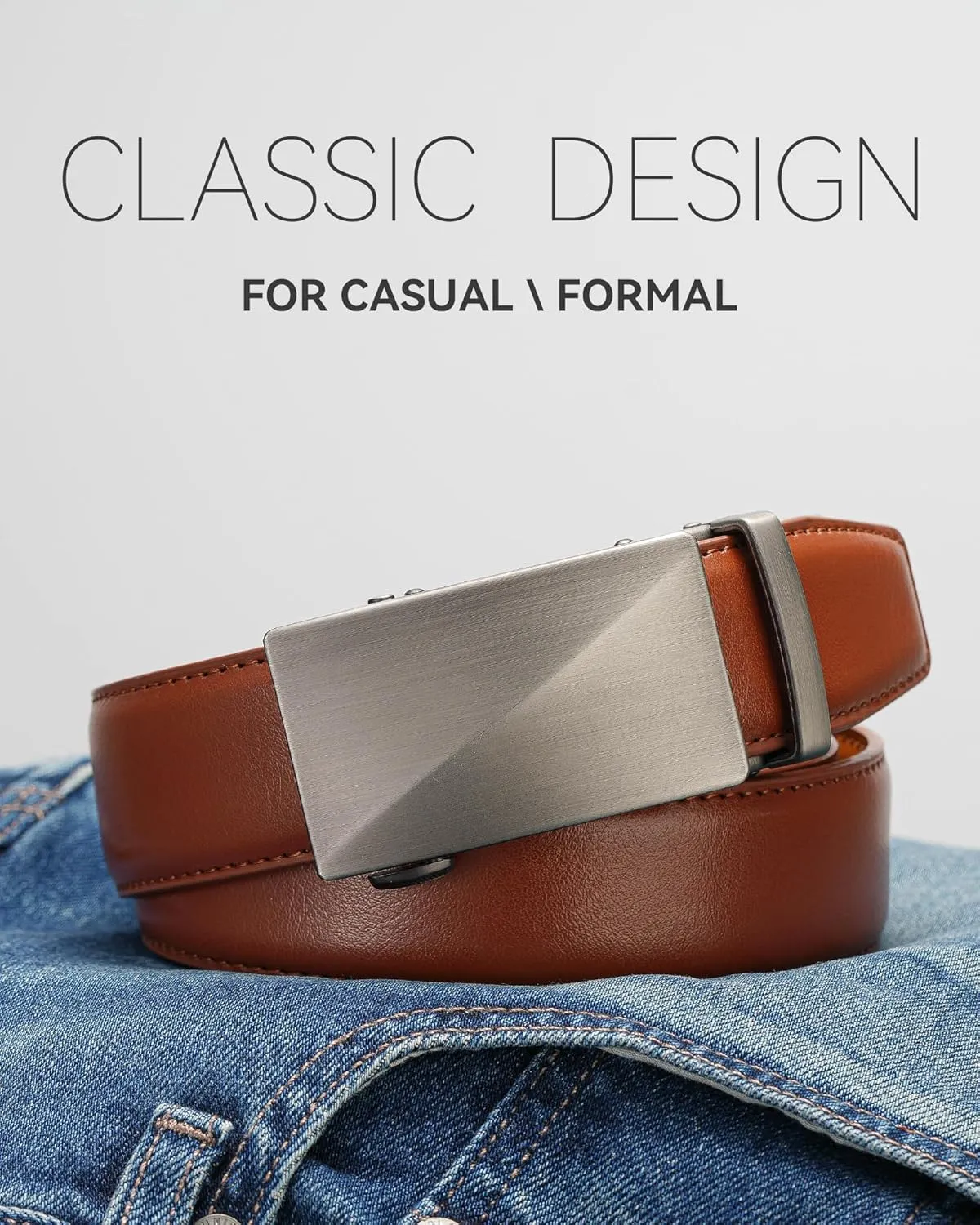 MILORDE Men's Ratchet Leather Belt for Casual Golf Dress Pants Shirts, Adjustable Fit, Comfortable and Easy To Use （35mm）
